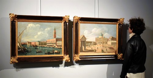 Coppia vedute di Venezia e Roma